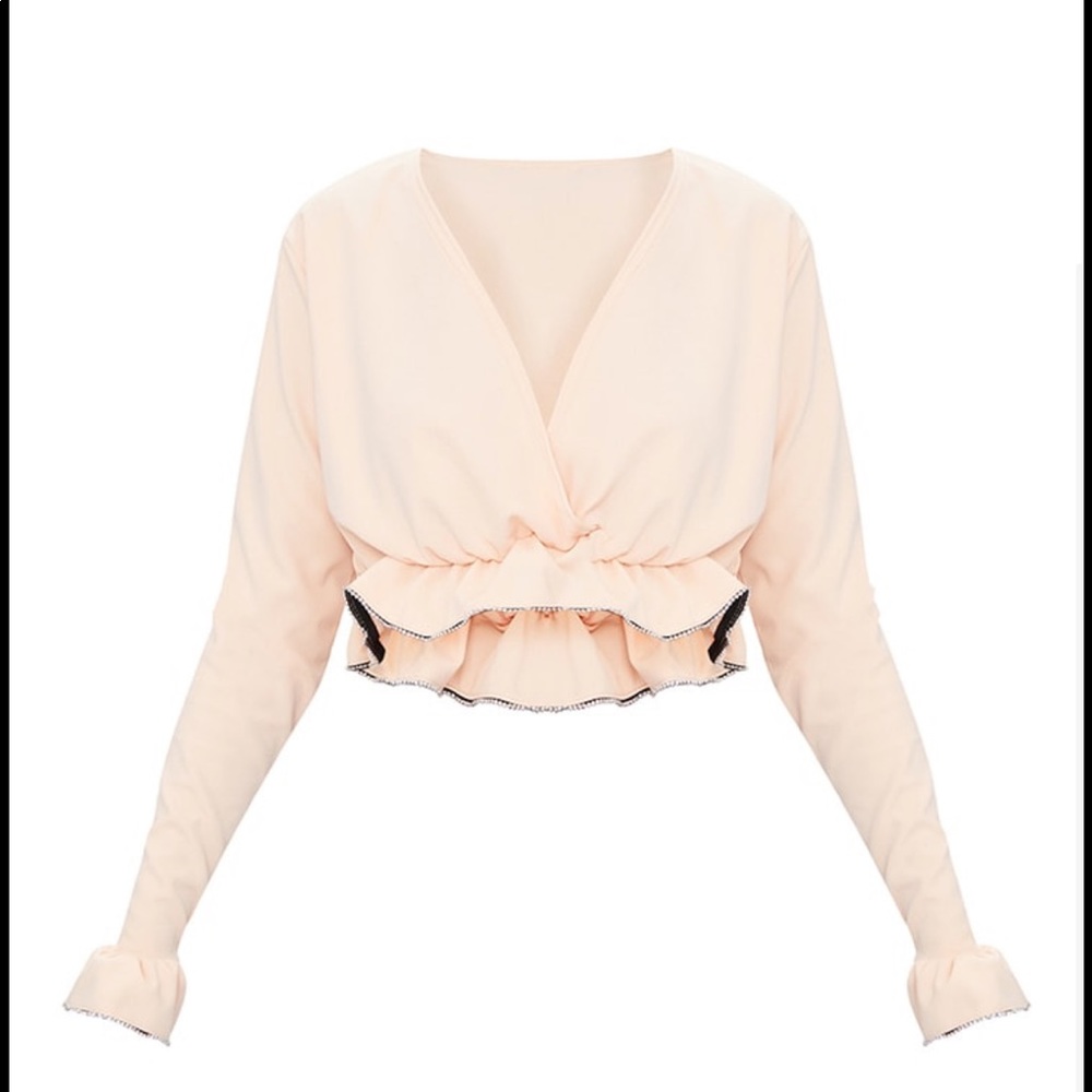 Nude Deep Plunge Diamante Crop Top